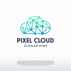 Pixel Cloud logo designs concept vector, Cloud Tech logo template, Technology logo symbol icon template