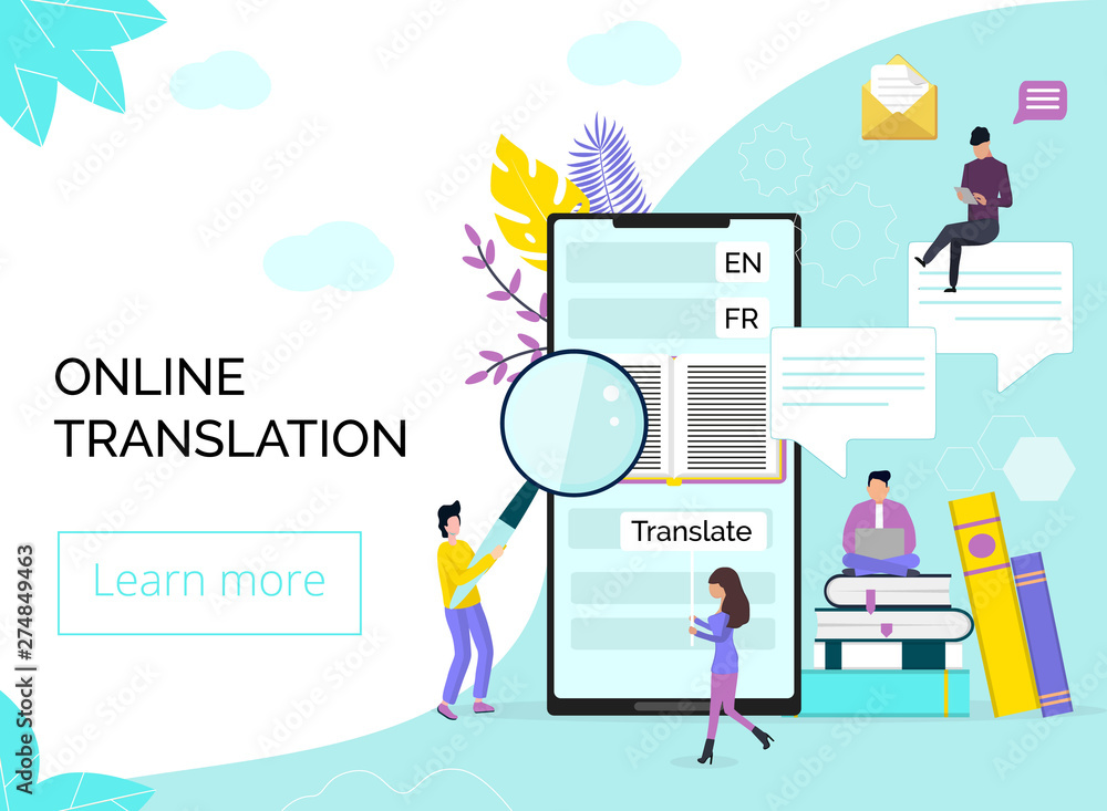 Fototapete online translator in mobile phone or tablet. translate foreign language fast and easy. global wirele