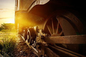 Steam locomotive wheel on the rail