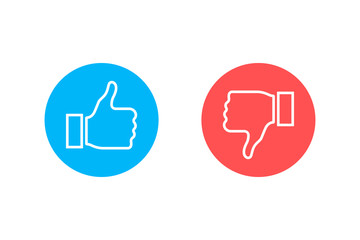 Thumbs up and thumbs down. Like or dislike. Vector illustration line icon
