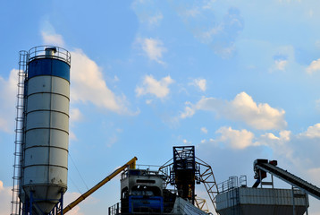 Concrete Batching Plant. Industrial producing cement for construction. Cement manufacturers mine...