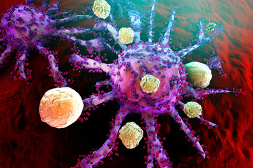 T-Cells of the immune System attacking growing Cancer cells - 274850843