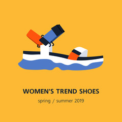Women's fashionable sandal in sporty style. Trend model of summer 2019. Vector flat illustration