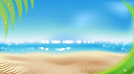 Fototapeta na wymiar Summer beach with shiny sparkling sea water, vector background