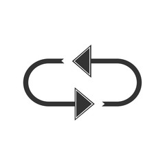Arrow rotation icon in flat style. Sync action vector illustration on black round background with long shadow. Refresh button business concept.