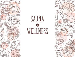 Sauna sketches poster vector illustration