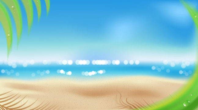 Summer beach with shiny sparkling sea water, vector background