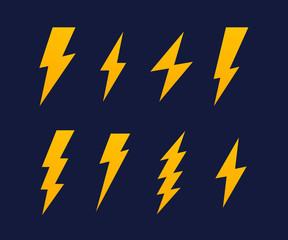 Set Lightning bolt. Thunderbolt, lightning strike. Modern flat style vector illustration