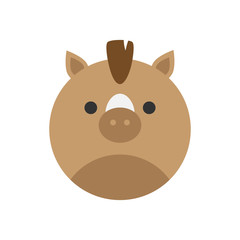 Cute horse round graphic vector icon. Brown horse with mane and stain, animal head, face illustration. Isolated.
