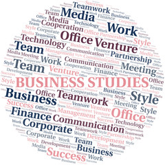 Business Studies word cloud. Collage made with text only.
