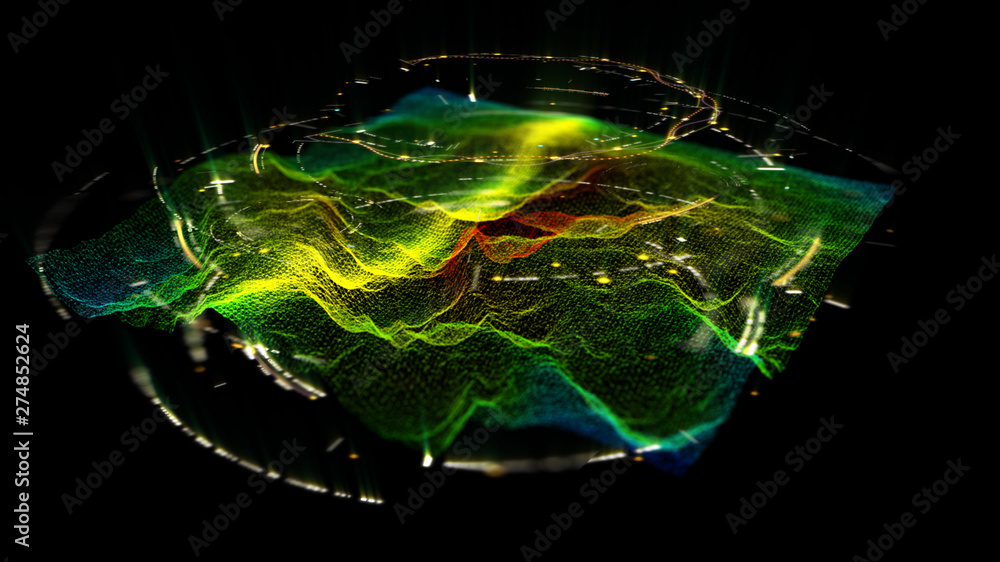 Aufkleber Futuristic Holographic Terrain environment, geomorphology, topography and digital data telemetry information display motion graphic user interface head up display screen