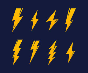 Set Lightning bolt. Thunderbolt, lightning strike. Modern flat style vector illustration