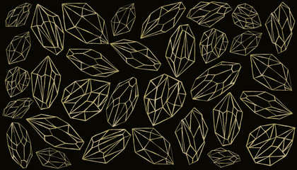 Geometric Crystals Pattern with and Minerals. Hand drawn illustration.