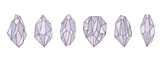 Geometric Crystals Pattern with and Minerals. Hand drawn illustration.