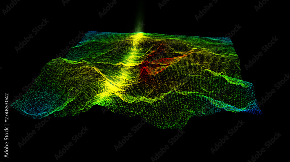Aufkleber Futuristic Holographic Terrain environment, geomorphology, topography and digital data telemetry information display motion graphic user interface head up display screen
