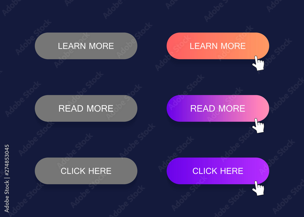 Poster set of modern material style buttons. different gradient colors. modern vector illustration flat sty