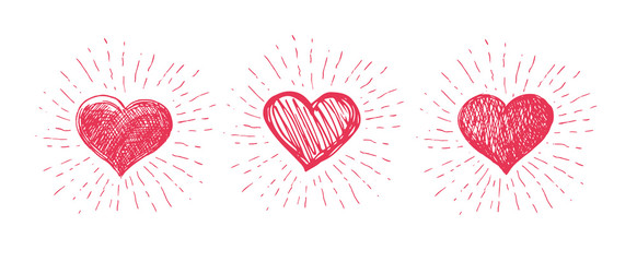 Hand drawn hearts. Valentine's day. Vector illustration of red hearts.