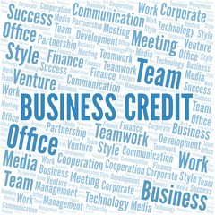 Business Credit word cloud. Collage made with text only.