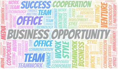 Business Opportunity word cloud. Collage made with text only.