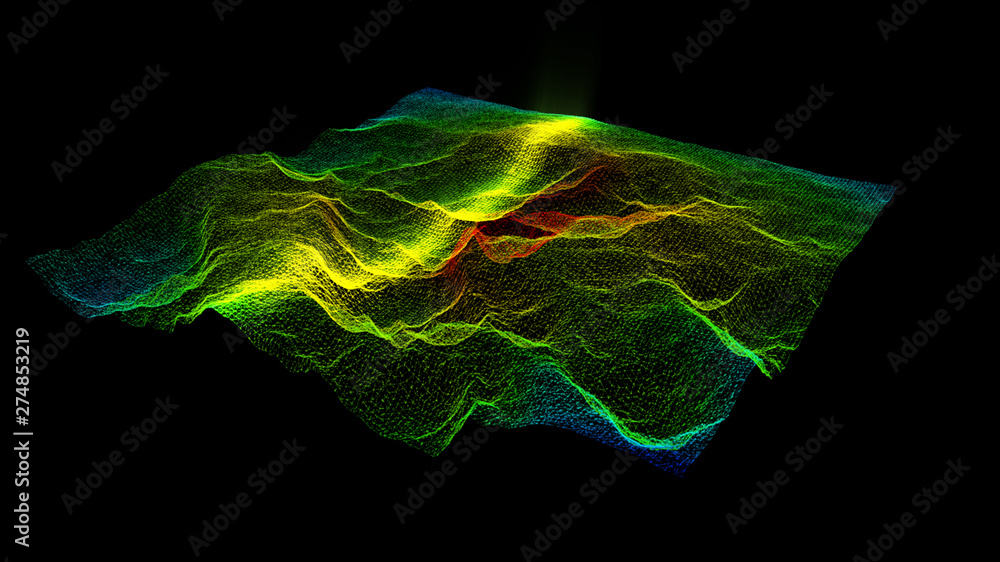 Fototapete Futuristic Holographic Terrain environment, geomorphology, topography and digital data telemetry information display motion graphic user interface head up display screen