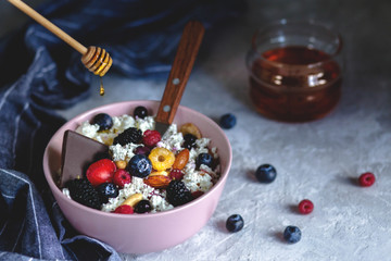 Fototapeta premium Breakfast with berries. Proper nutrition. Beautiful breakfast.