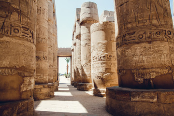 Columns with hieroglyphs in Karnak Temple at Luxor, Egypt. travel