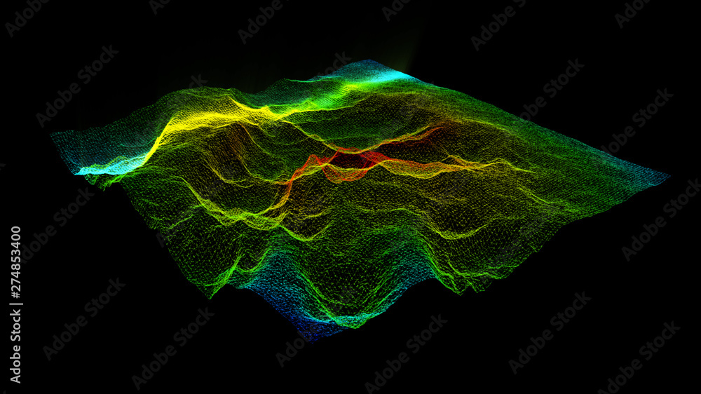 Aufkleber Futuristic Holographic Terrain environment, geomorphology, topography and digital data telemetry information display motion graphic user interface head up display screen