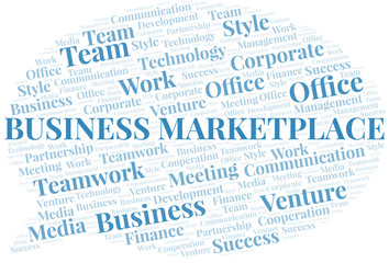 Business Marketplace word cloud. Collage made with text only.