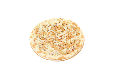 Fototapeta na wymiar Fresh pizza with cheese isolated on white background
