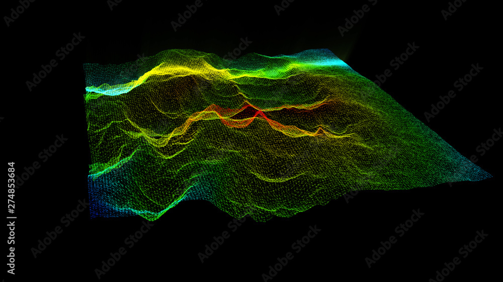 Poster Futuristic Holographic Terrain environment, geomorphology, topography and digital data telemetry information display motion graphic user interface head up display screen