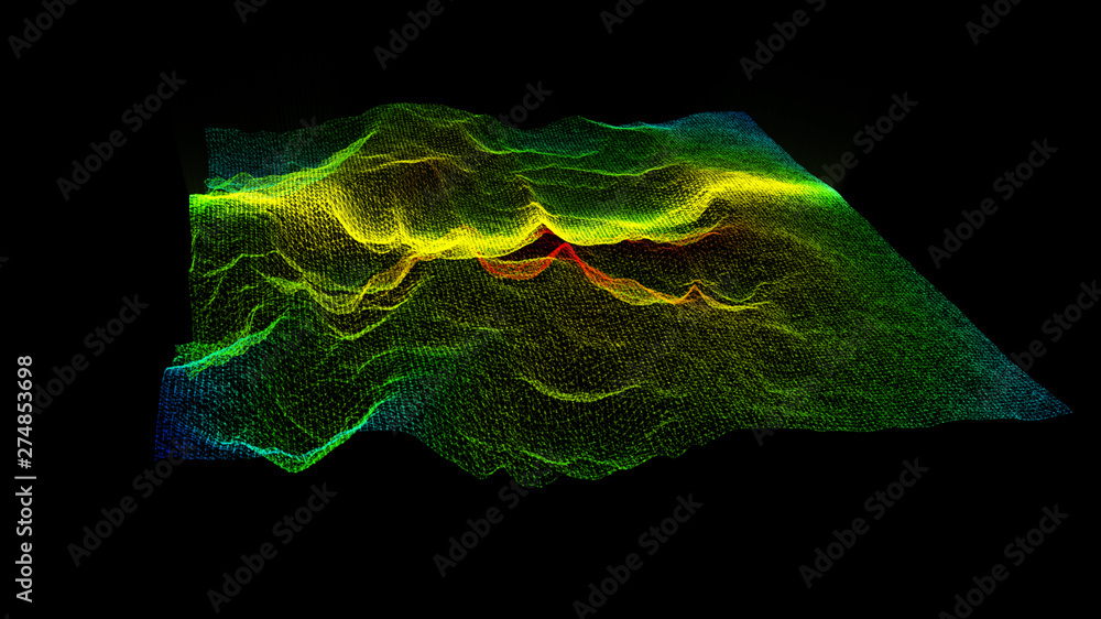Leinwandbilder Futuristic Holographic Terrain environment, geomorphology, topography and digital data telemetry information display motion graphic user interface head up display screen