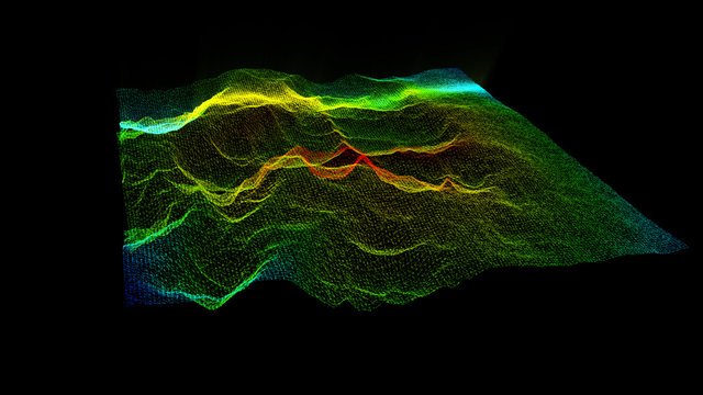 Futuristic Holographic Terrain environment, geomorphology, topography and digital data telemetry information display motion graphic user interface head up display screen