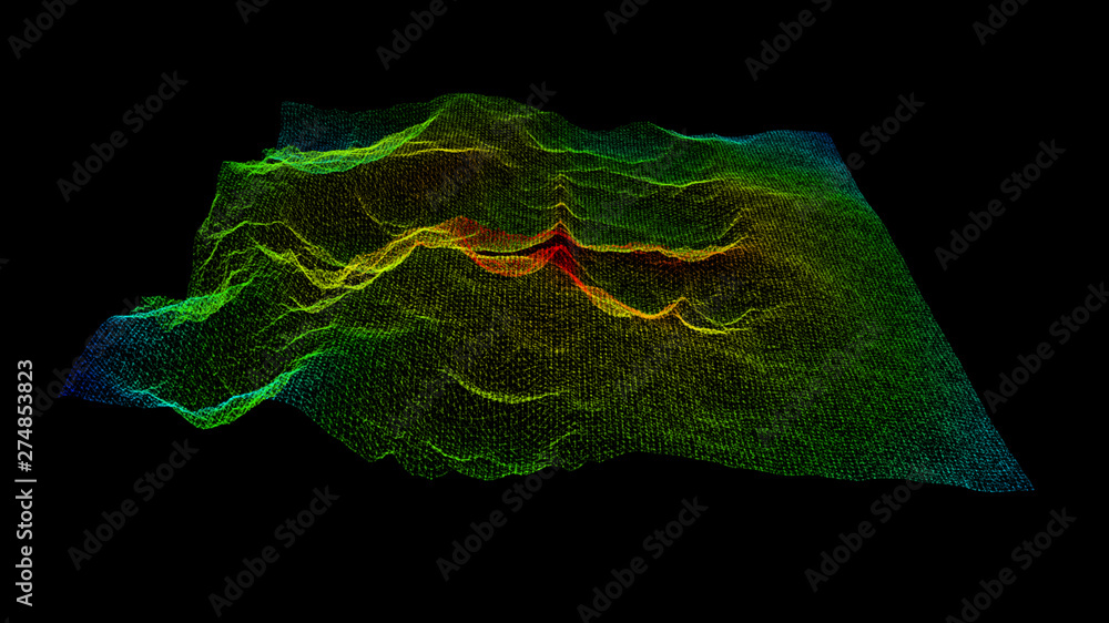 Poster Futuristic Holographic Terrain environment, geomorphology, topography and digital data telemetry information display motion graphic user interface head up display screen