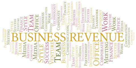 Business Revenue word cloud. Collage made with text only.