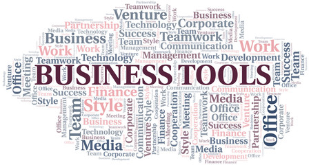 Fototapeta premium Business Tools word cloud. Collage made with text only.