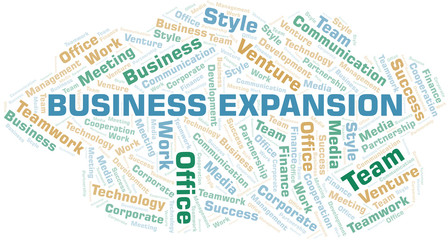 Business Expansion word cloud. Collage made with text only.