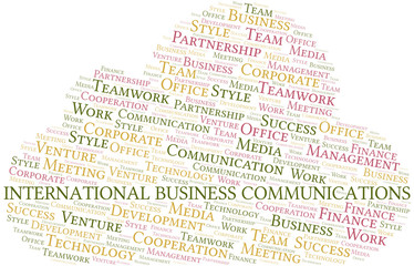 International Business Communications word cloud. Collage made with text only.