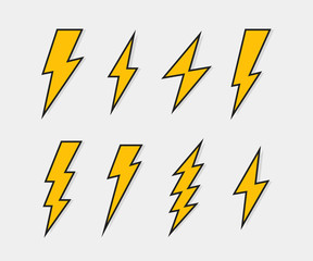 Electric lightning bolt logo set for your needs. Thunder icon. Modern flat style vector illustration