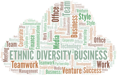 Ethnic Diversity Business word cloud. Collage made with text only.