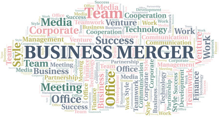 Obraz premium Business Merger word cloud. Collage made with text only.