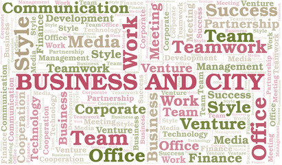 Business And City word cloud. Collage made with text only.