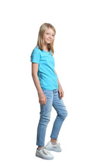 Obraz premium Portrait of cute little girl posing isolated on white background