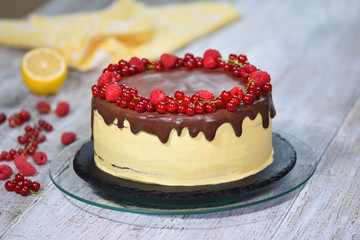 Delicious homemade cake with fresh berries