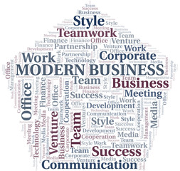 Modern Business word cloud. Collage made with text only.