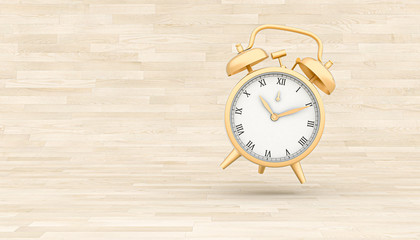 3d render image of a classic gold alarm clock