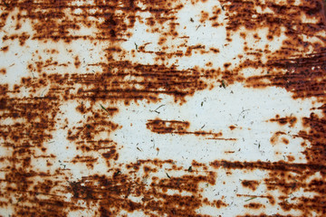 old painted metal surface corroded, selective focus
