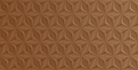 Abstract geometric texture of triangular and hexagonal convex wooden elements. 3D illustration