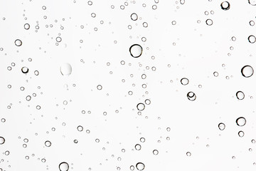 Fototapeta na wymiar white isolated background water drops on the glass / wet window glass with splashes and drops of water and lime, texture autumn background