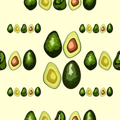 Fresh avocado hand draw seamless pattern.Natural and healthy nutrition. Organic food.