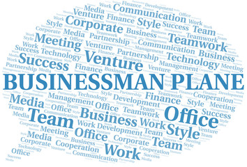 Businessman Plane word cloud. Collage made with text only.